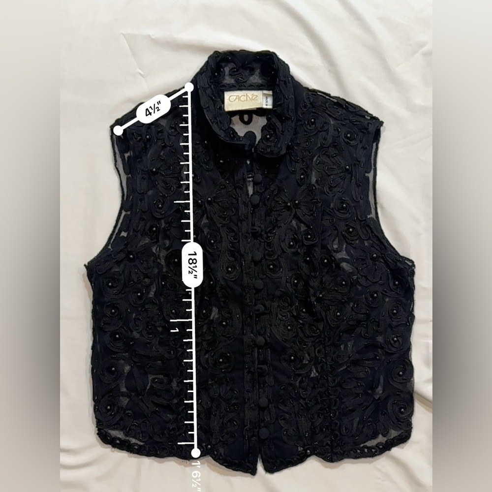 Cache Black Sleeveless Button Down embellished with beaded embroidery - Picture 8 of 9
